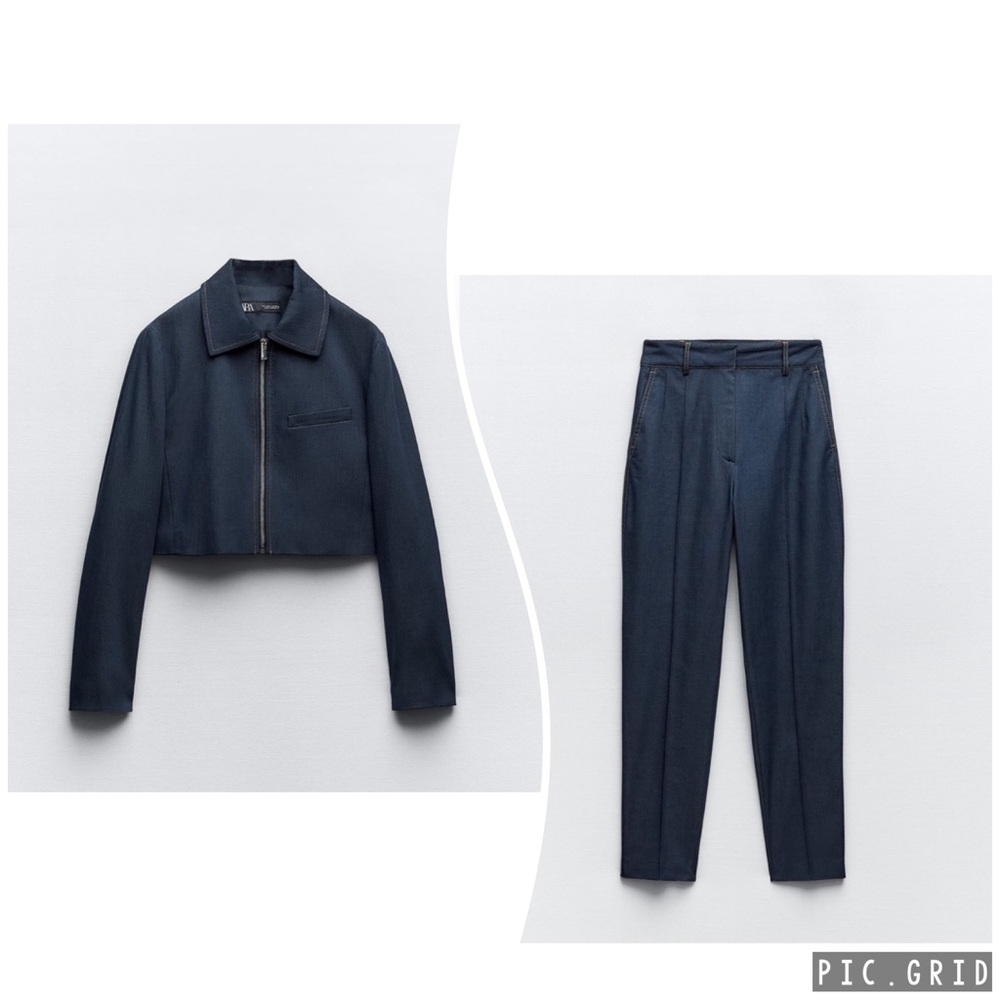 Zara set cropped jacket and high waisted pants
